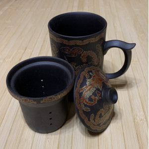 Заварочная чашка с ситом из глины Фениксы антрацит 300 мл. Photo 2